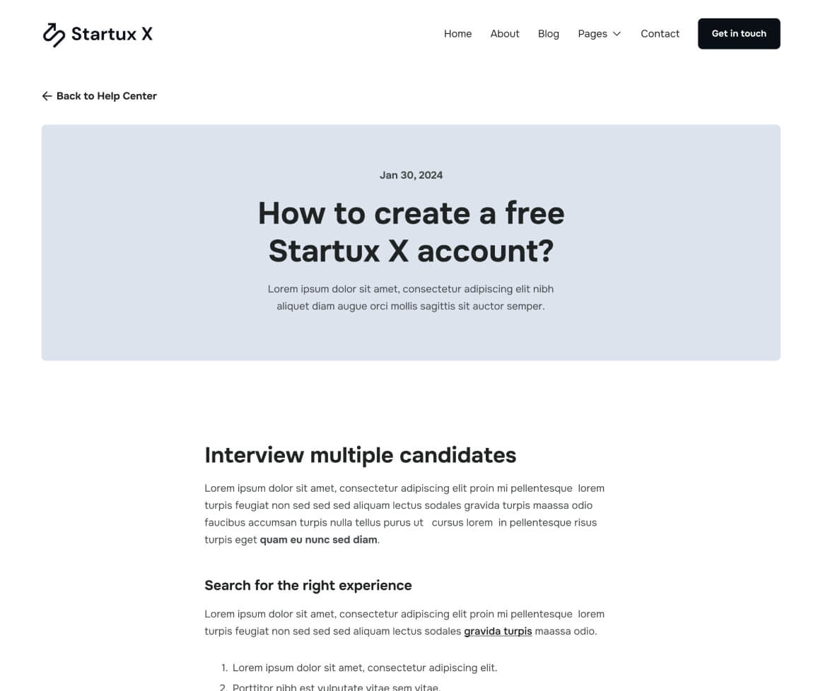 Help Center SIngle - Startux X Webflow Template