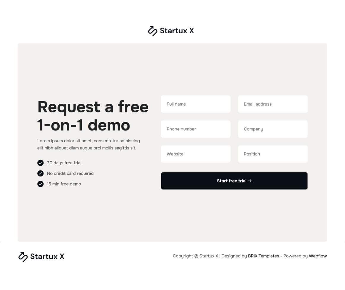 Request a Demo - Startux X Webflow Template