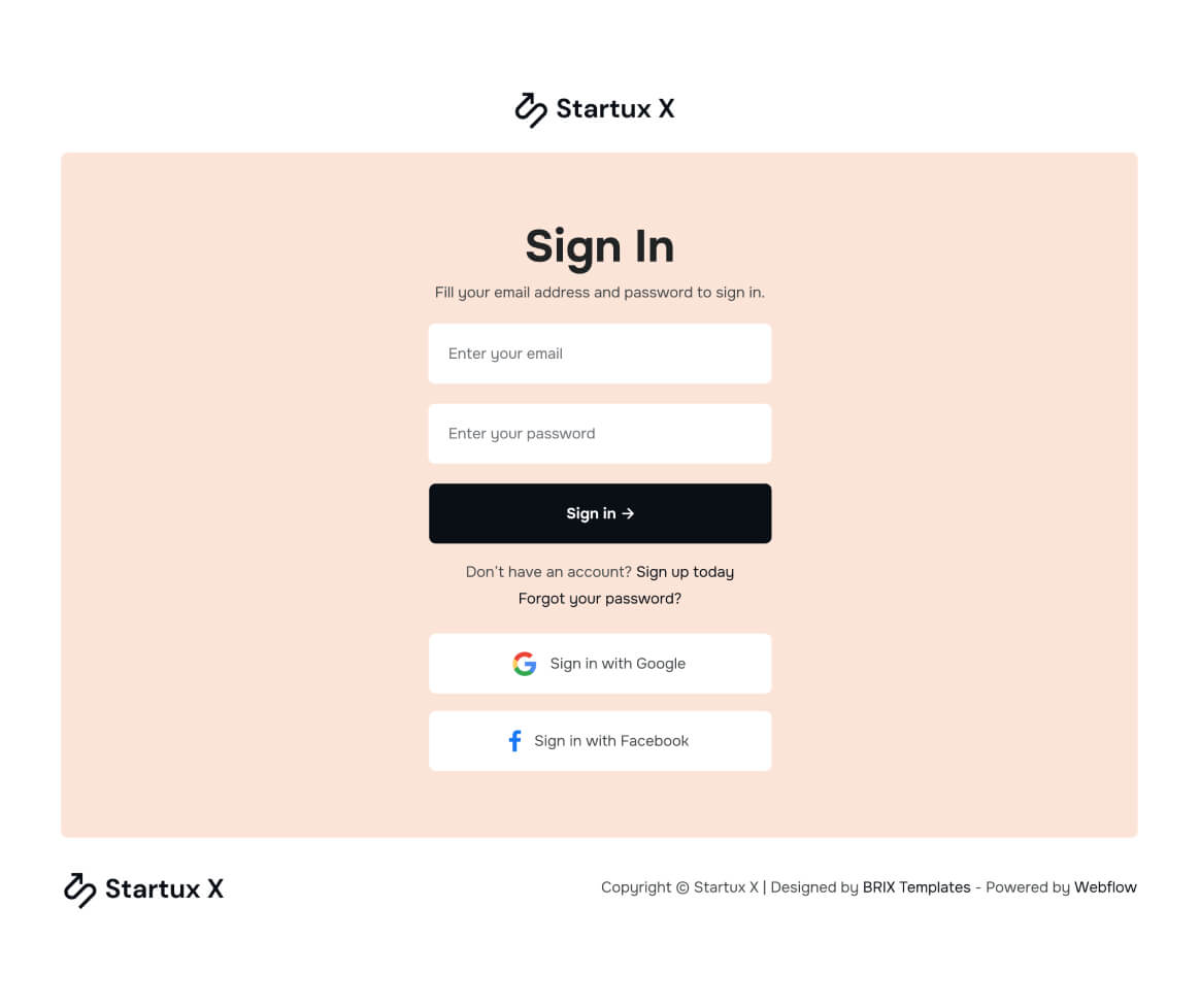 Sign In Page - Startux X Webflow Template