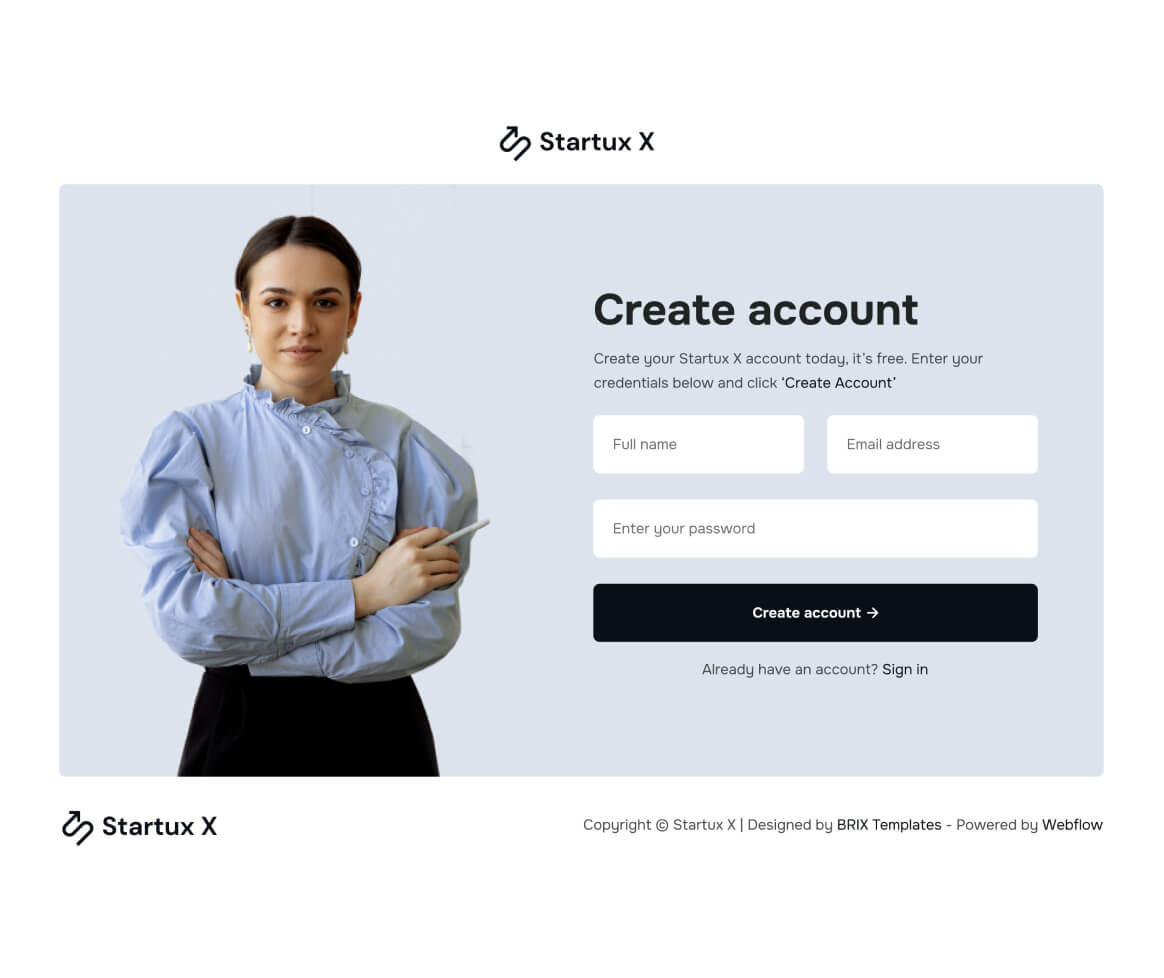 Sign Up - Startux X Webflow Template