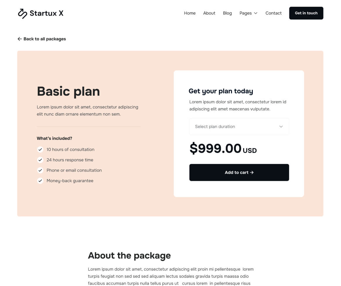 Single Package - Startux X Webflow Template